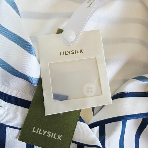 LILYSILK Oversized Palma Stripe Silk Button Down Shirt, Size Small, White & Blue - Picture 8 of 16